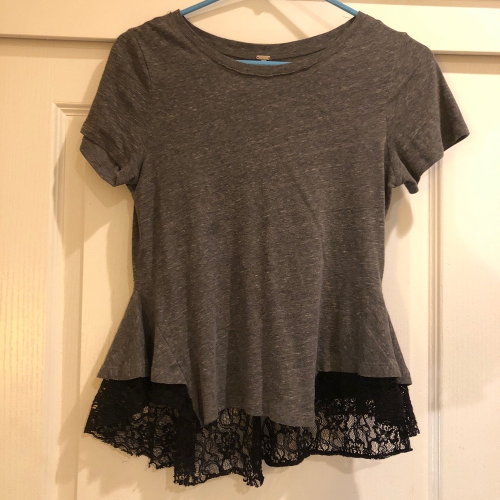 Free people lace peplum grey top